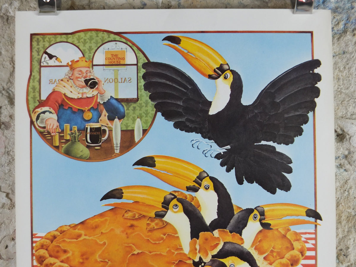 Original Vintage Guinness Toucan Poster, Sing a Song of Sixpence, 4 and 20 pie, advertising ale Irish stout beer print wall art retro 1970s