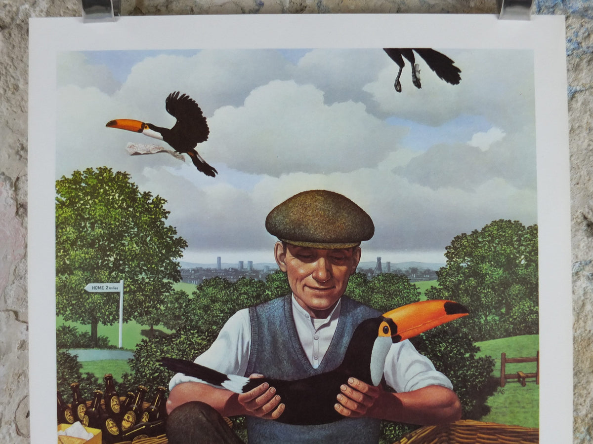 Original Vintage Guinness Toucan Poster, Homing Birds at a picnic, by Ann Sharp, advertising ale Irish stout beer print wall art retro 1970s