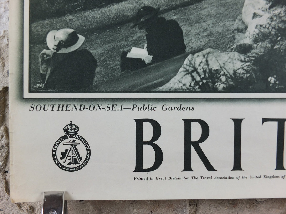 1947 Southend On Sea Britain Poster, Public Gardens, Travel Association United Kingdom, travel tourism, holiday vacation wall art decor