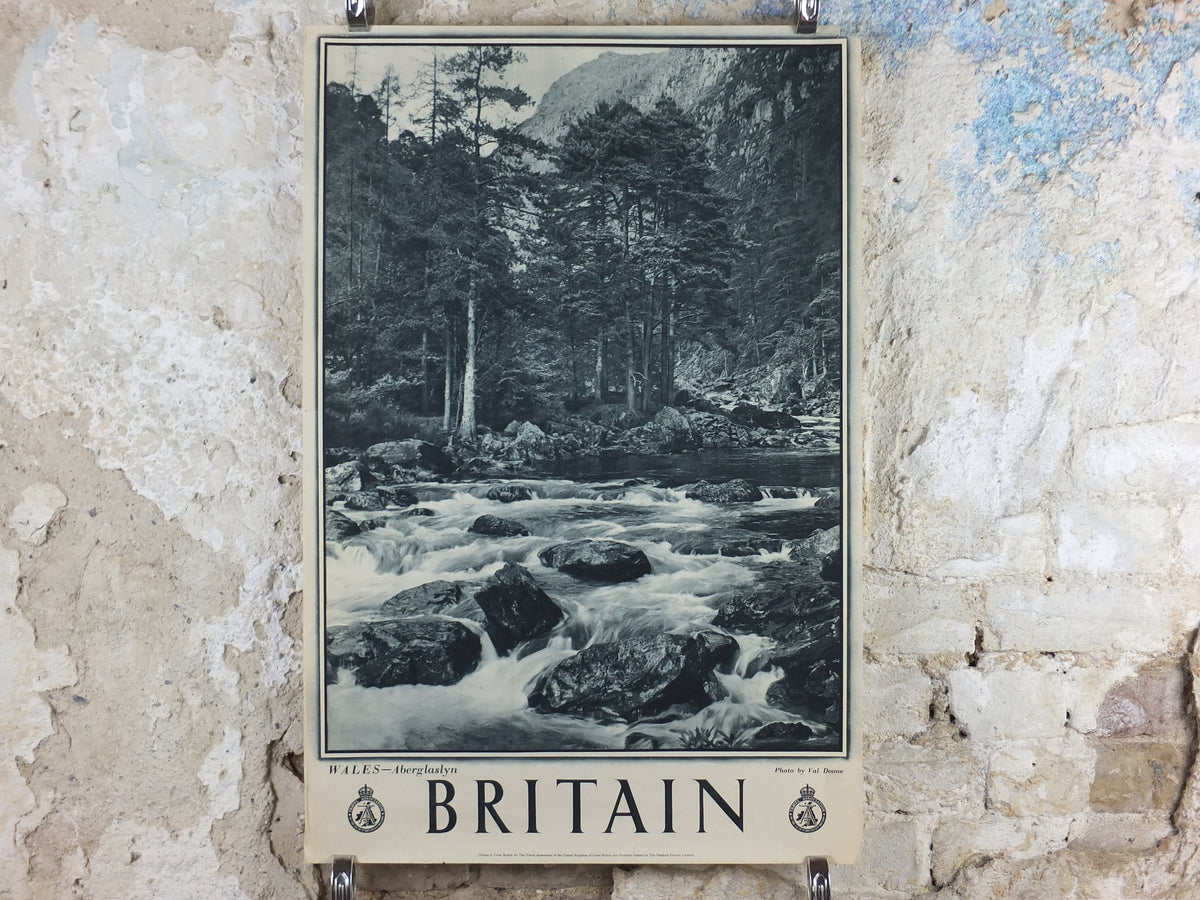 1947 Aberglaslyn Pass Wales Britain Poster, Snowdonia, Travel Association United Kingdom, travel tourism, holiday vacation wall art decor