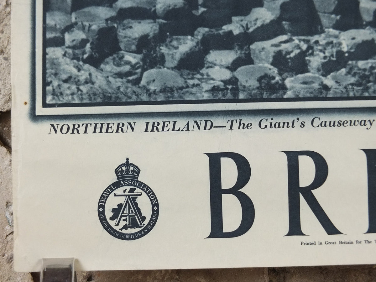 1947 The Giants Causeway Britain Poster, Northern Ireland, Travel Association United Kingdom, travel tourism holiday vacation wall art decor