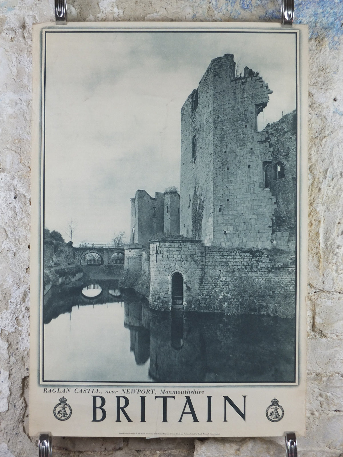 1947 Raglan Castle Britain Poster, Newport Wales, Travel Association United Kingdom, travel tourism holiday vacation wall art decor