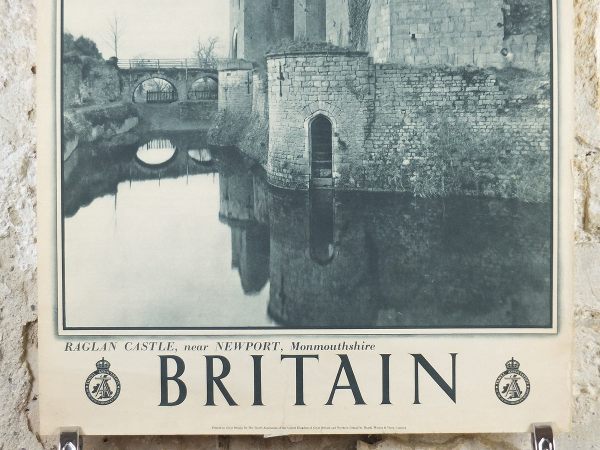 1947 Raglan Castle Britain Poster, Newport Wales, Travel Association United Kingdom, travel tourism holiday vacation wall art decor