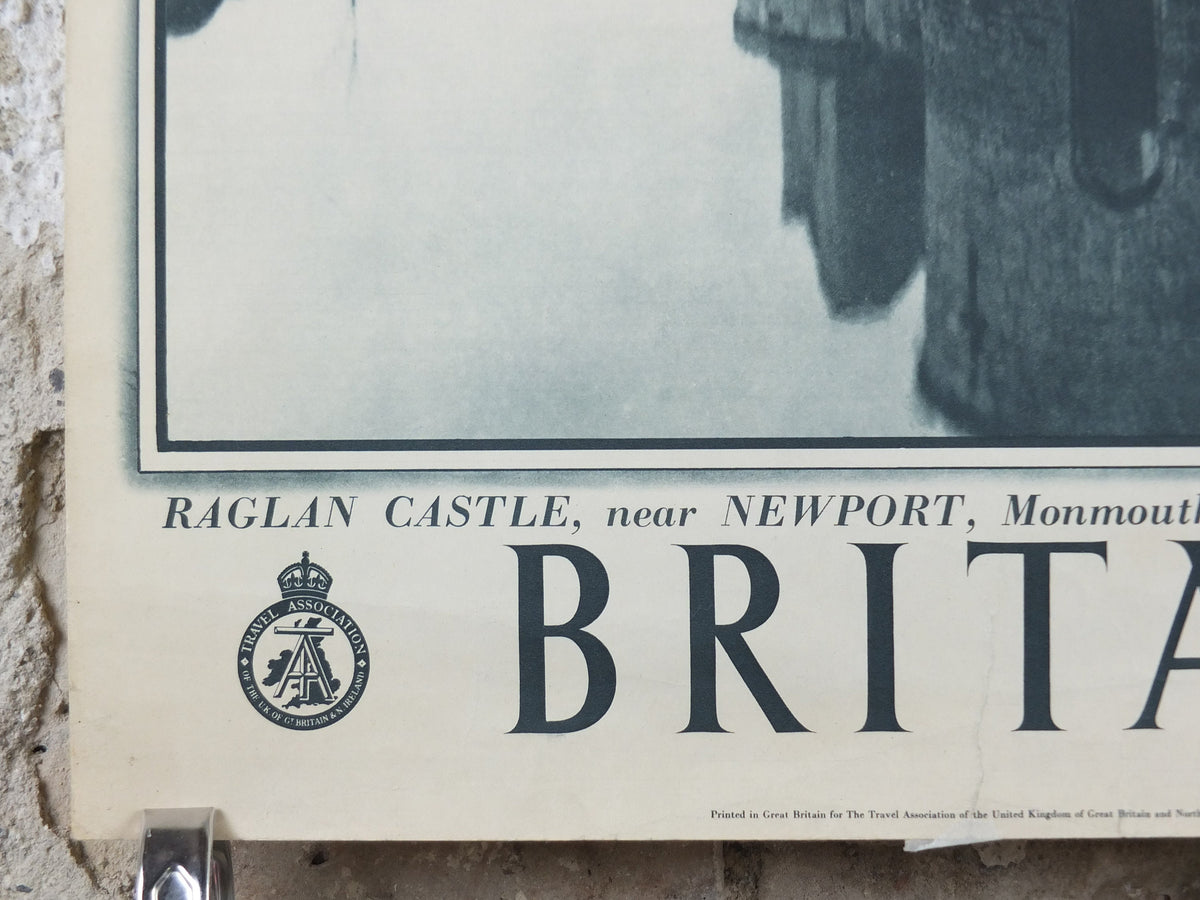 1947 Raglan Castle Britain Poster, Newport Wales, Travel Association United Kingdom, travel tourism holiday vacation wall art decor