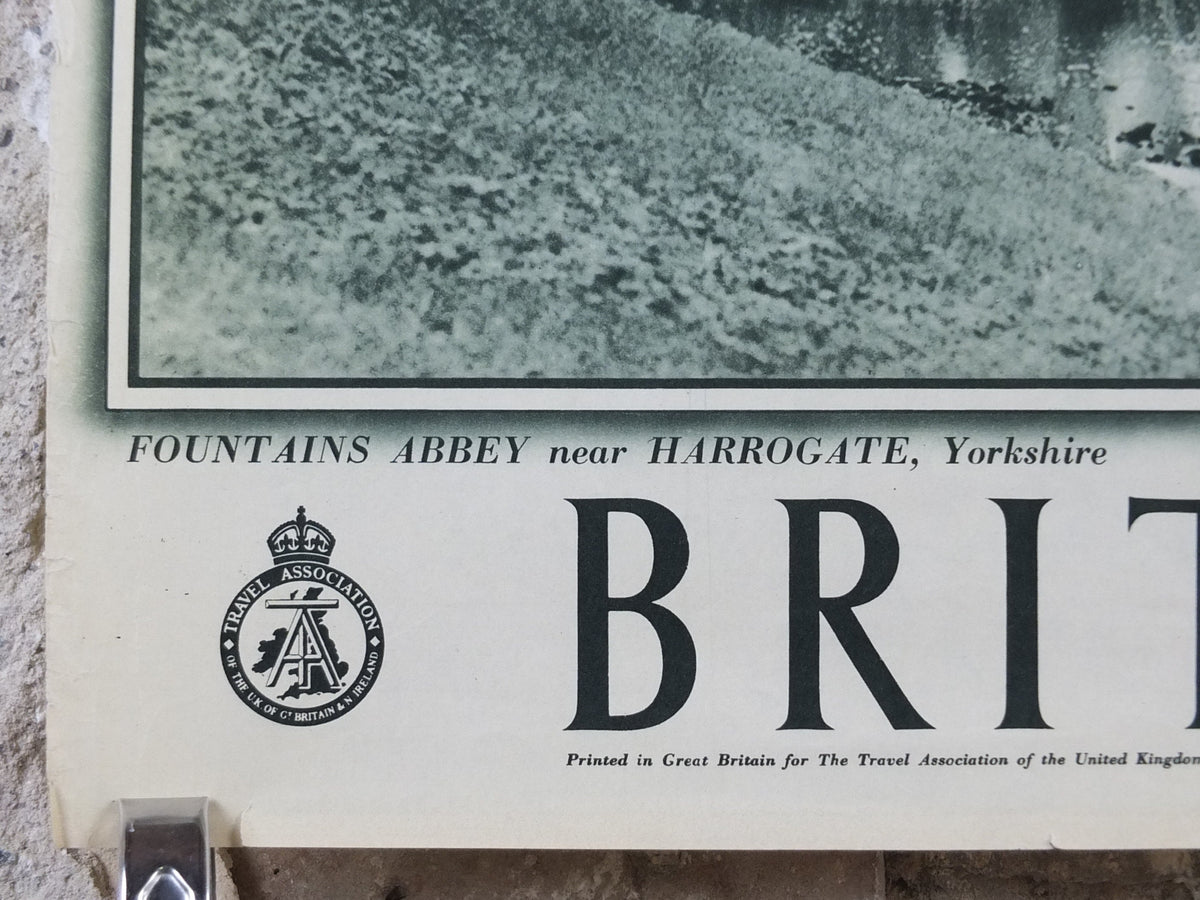 1947 Fountains Abbey Britain Poster, Harrogate Yorkshire, Travel Association United Kingdom, travel tourism holiday vacation wall art decor