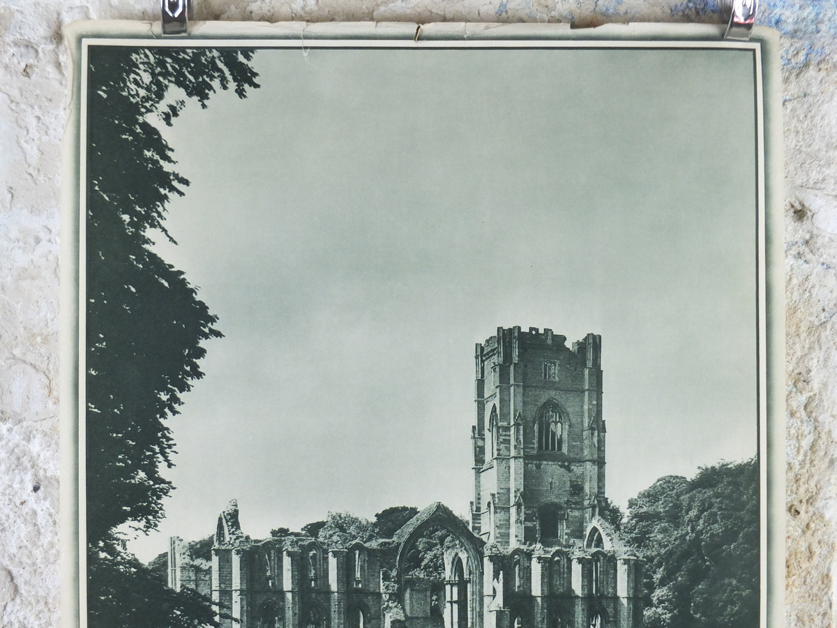 1947 Fountains Abbey Britain Poster, Harrogate Yorkshire, Travel Association United Kingdom, travel tourism holiday vacation wall art decor