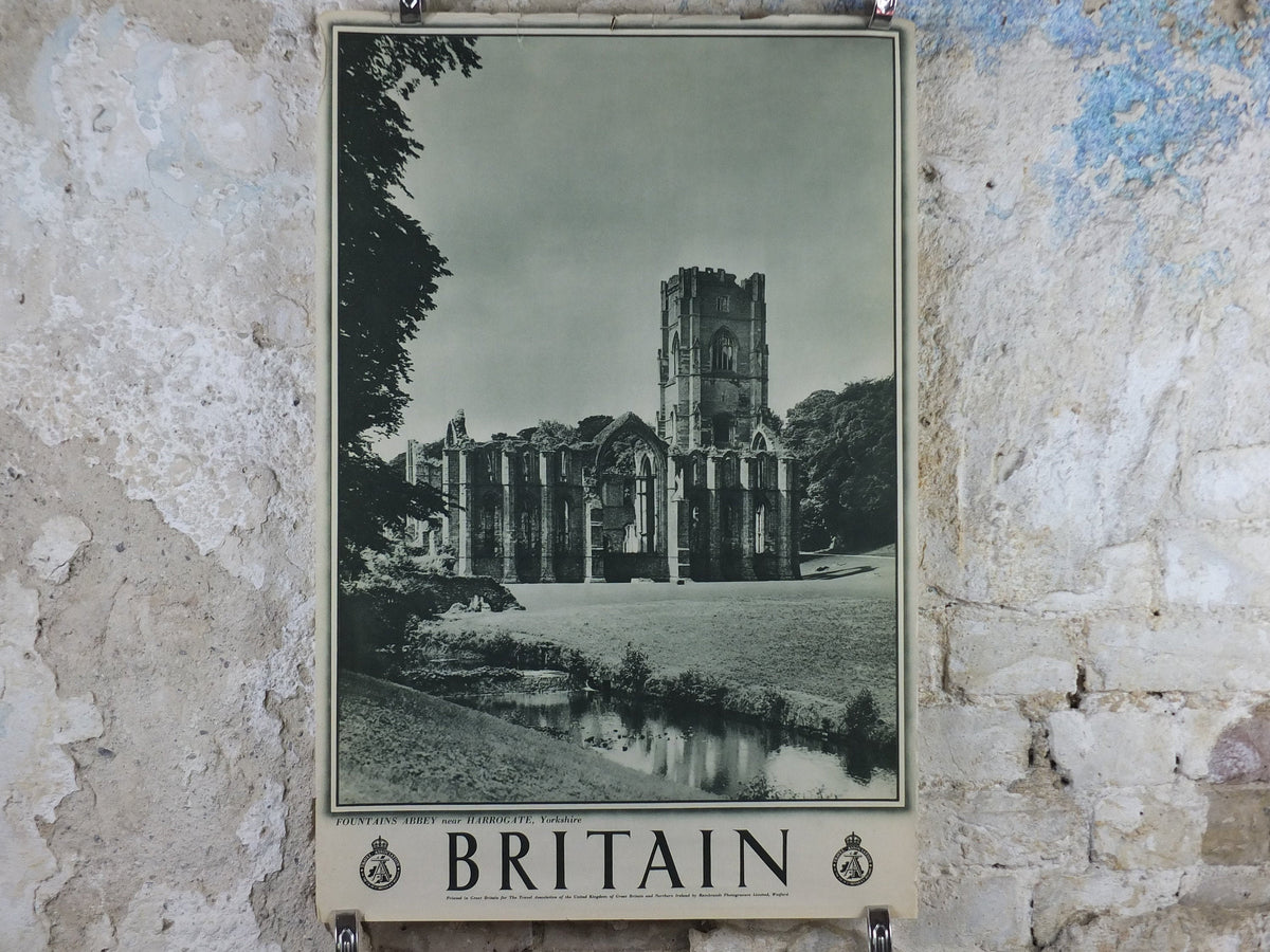 1947 Fountains Abbey Britain Poster, Harrogate Yorkshire, Travel Association United Kingdom, travel tourism holiday vacation wall art decor