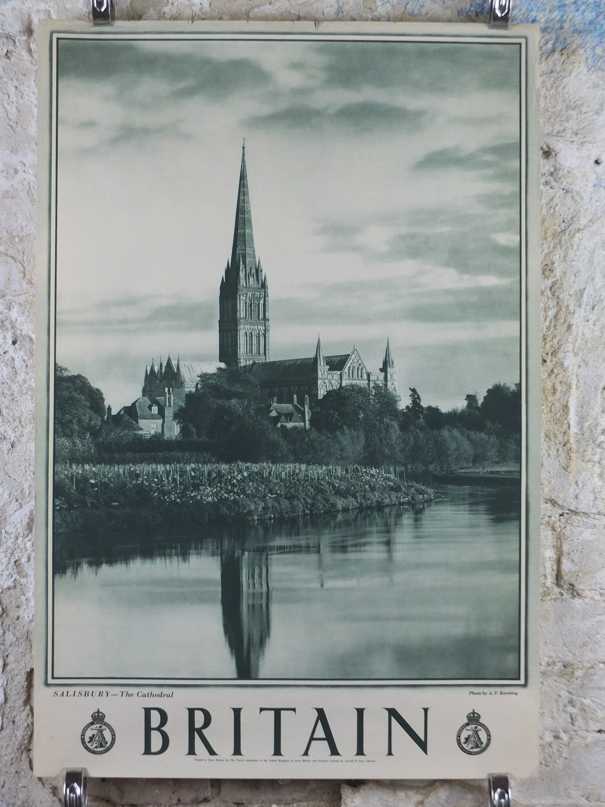 1947 Salisbury Cathedral Britain Poster, Wiltshire, Travel Association United Kingdom, travel tourism, holiday vacation wall art decor