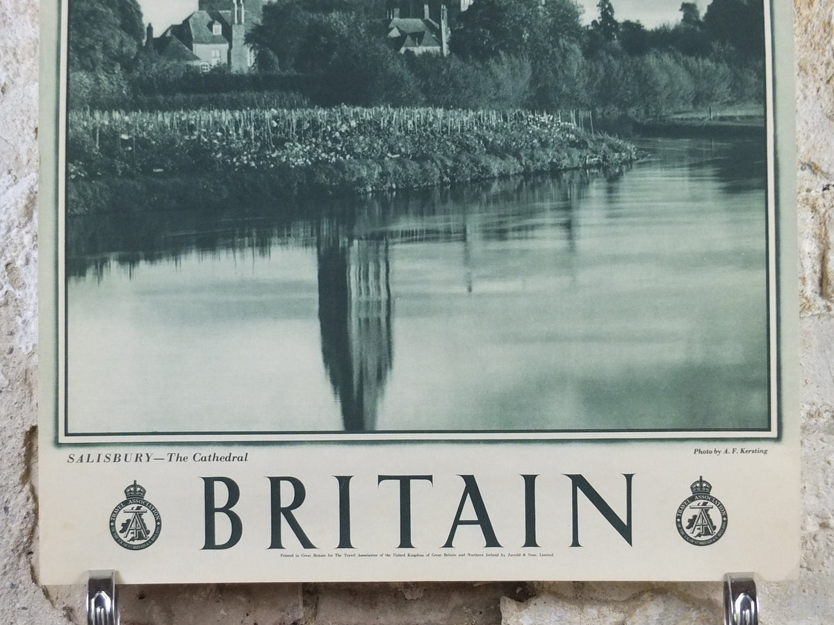 1947 Salisbury Cathedral Britain Poster, Wiltshire, Travel Association United Kingdom, travel tourism, holiday vacation wall art decor