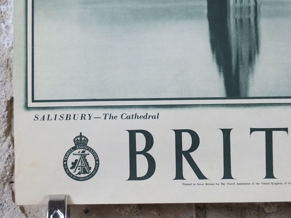 1947 Salisbury Cathedral Britain Poster, Wiltshire, Travel Association United Kingdom, travel tourism, holiday vacation wall art decor