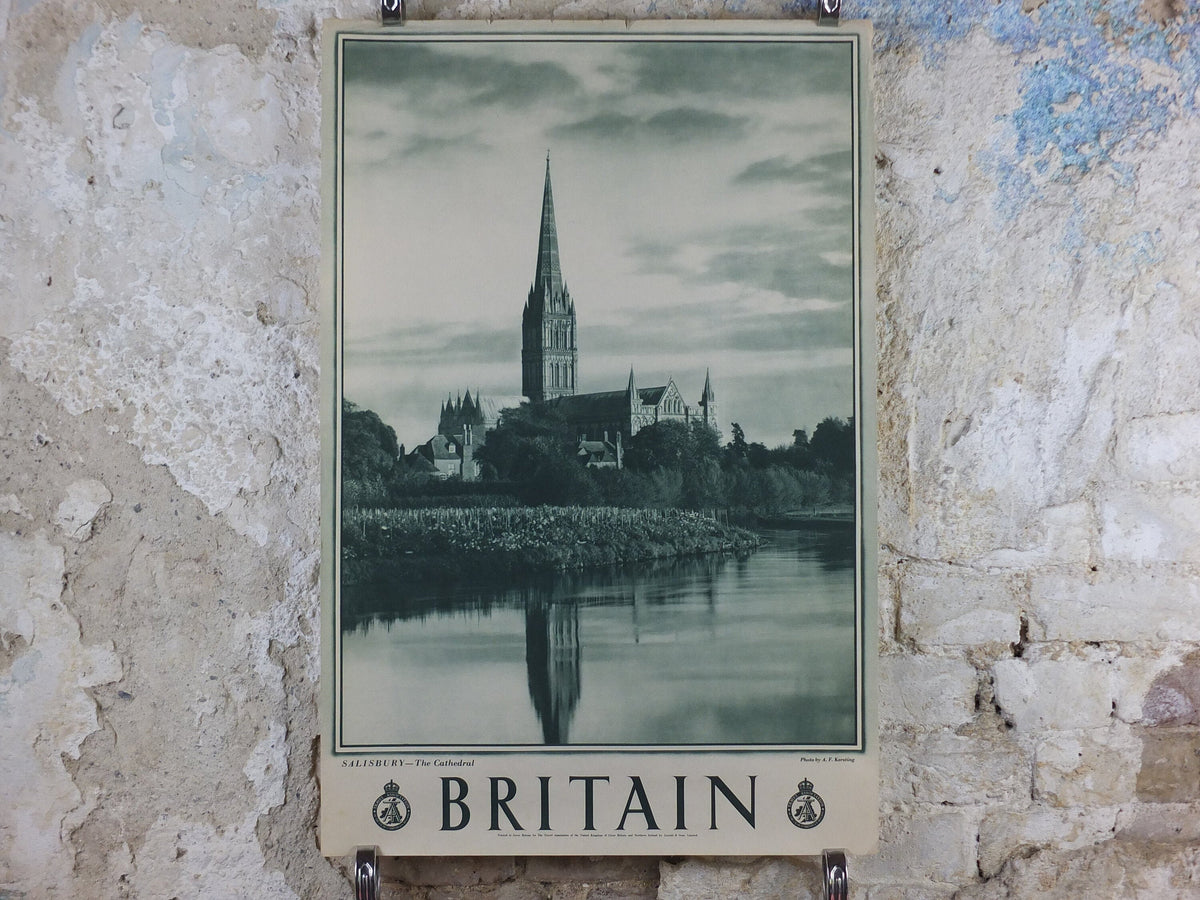 1947 Salisbury Cathedral Britain Poster, Wiltshire, Travel Association United Kingdom, travel tourism, holiday vacation wall art decor