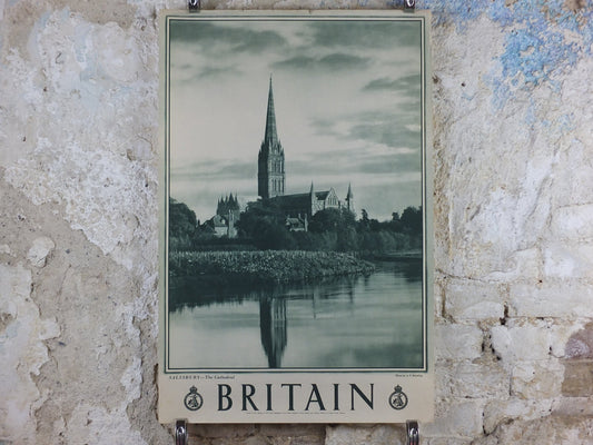 1947 Salisbury Cathedral Britain Poster, Wiltshire, Travel Association United Kingdom, travel tourism, holiday vacation wall art decor
