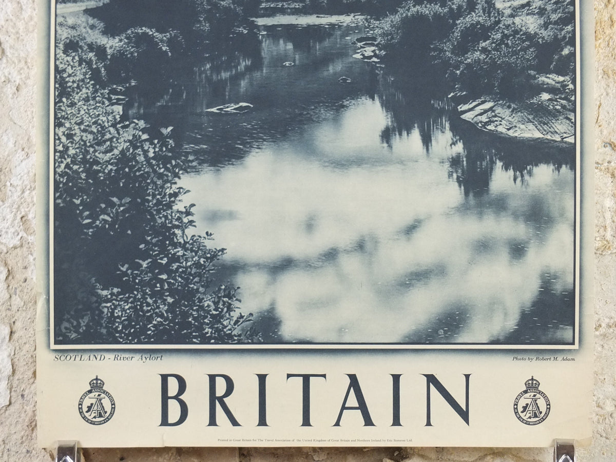 1947 River Aylort Britain Poster, Ailort Scotland, Travel Association United Kingdom, travel tourism holiday vacation wall art decor
