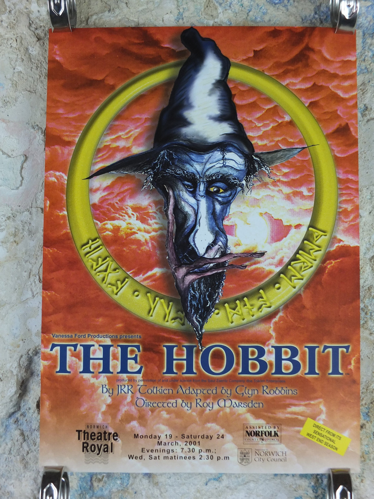 2001 The Hobbit Poster, Gandalf, Lord of the Rings, J.R.R. Tolkien, Norwich Theatre Royal, Middle Earth, wall art decor