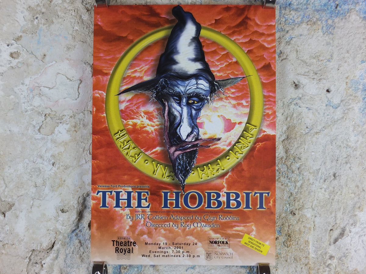2001 The Hobbit Poster, Gandalf, Lord of the Rings, J.R.R. Tolkien, Norwich Theatre Royal, Middle Earth, wall art decor