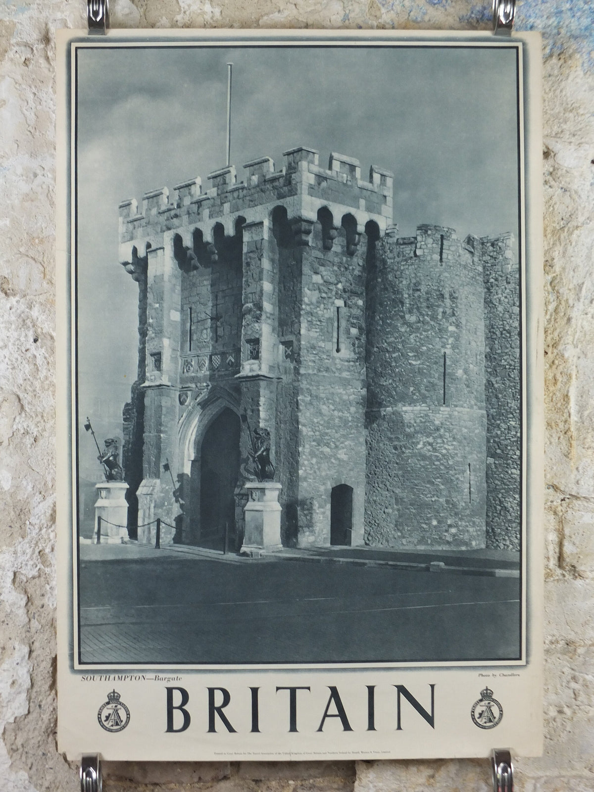 1947 Southampton Bargate Britain Poster, Gatehouse, Travel Association United Kingdom, travel tourism holiday vacation wall art decor