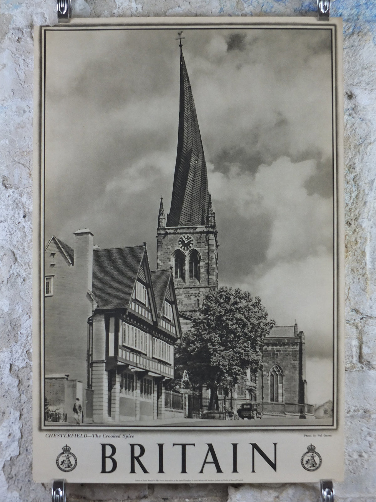 1947 The Crooked Spire Britain Poster, Chesterfield, Travel Association United Kingdom, travel tourism, holiday vacation wall art decor