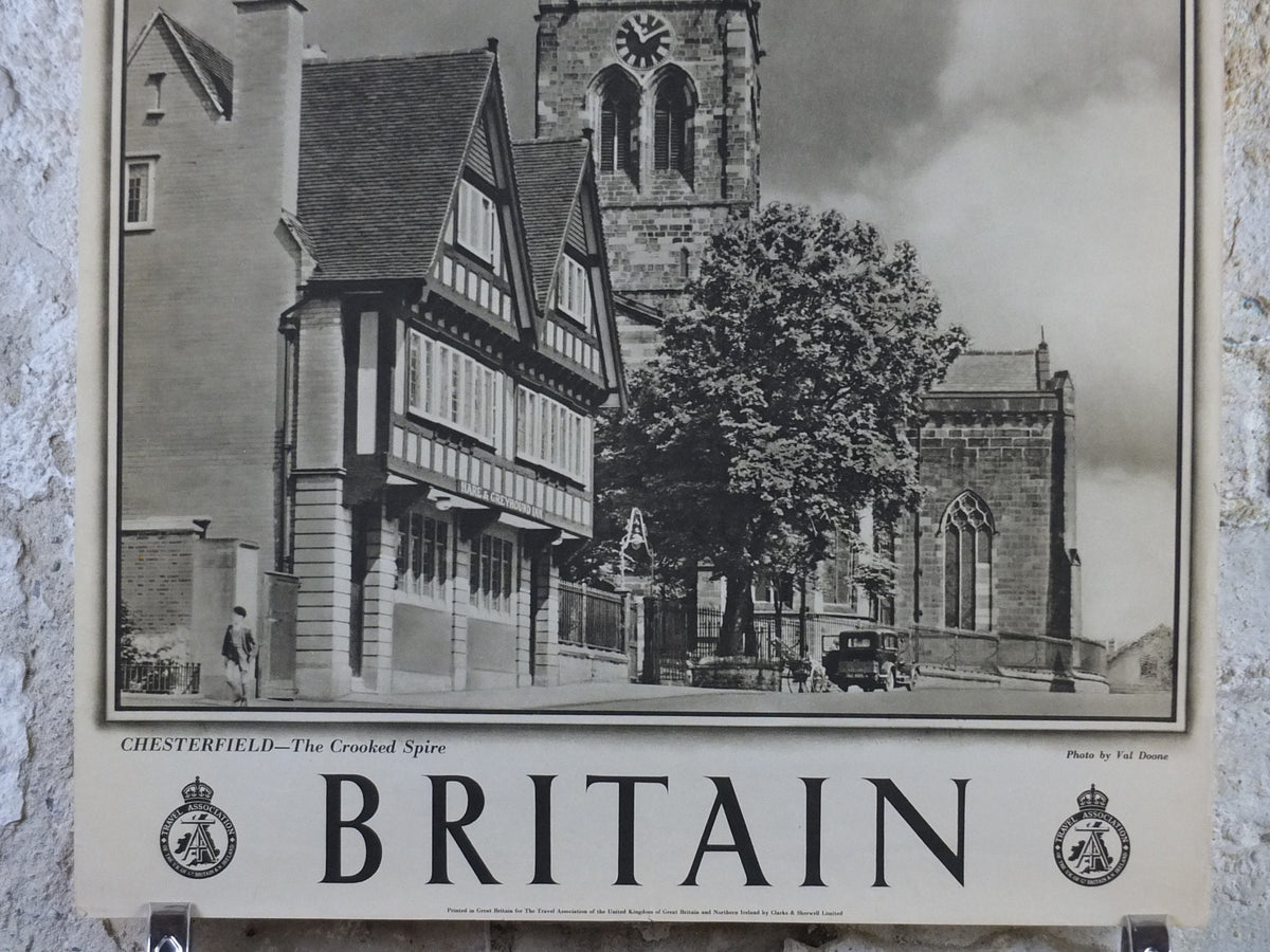 1947 The Crooked Spire Britain Poster, Chesterfield, Travel Association United Kingdom, travel tourism, holiday vacation wall art decor