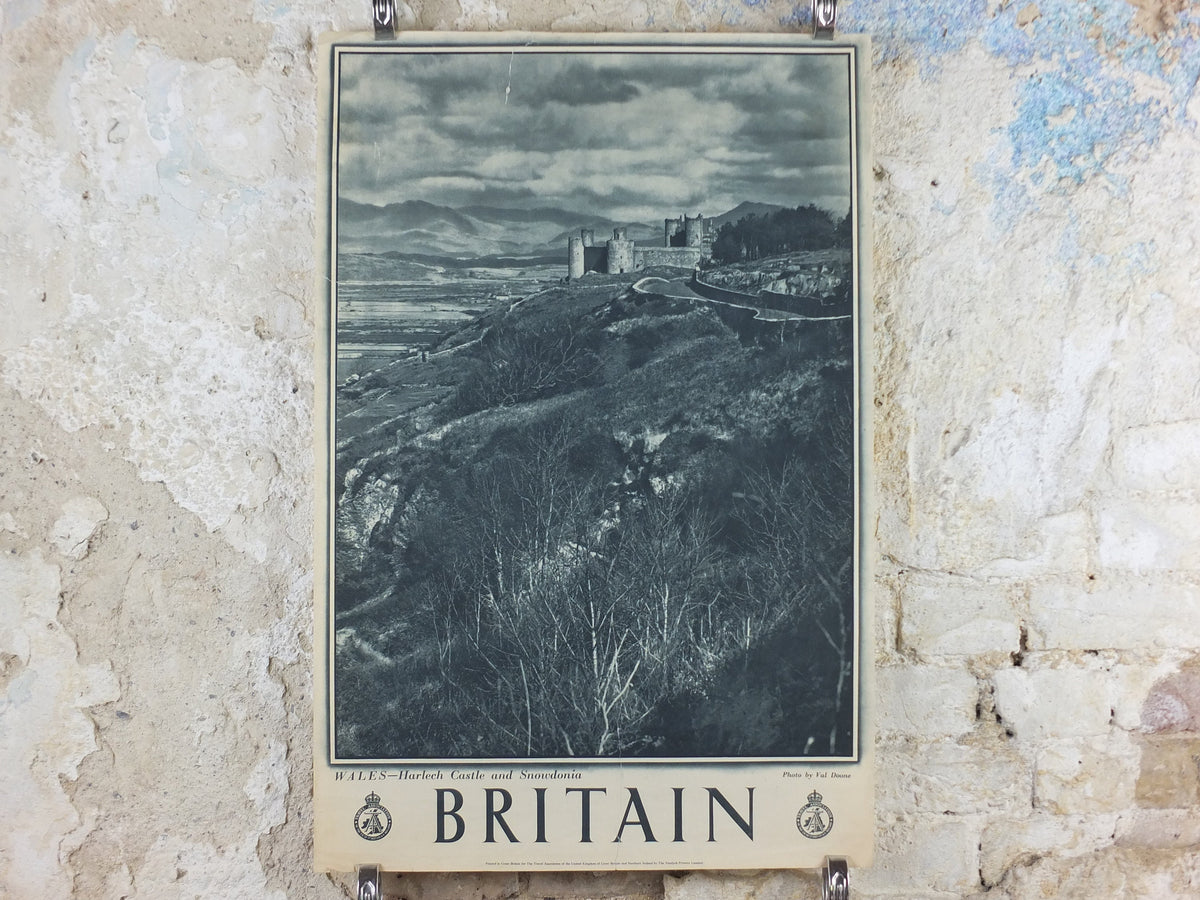 1947 Harlech Castle Britain Poster, Snowdonia Wales, Travel Association United Kingdom, travel tourism holiday vacation wall art decor