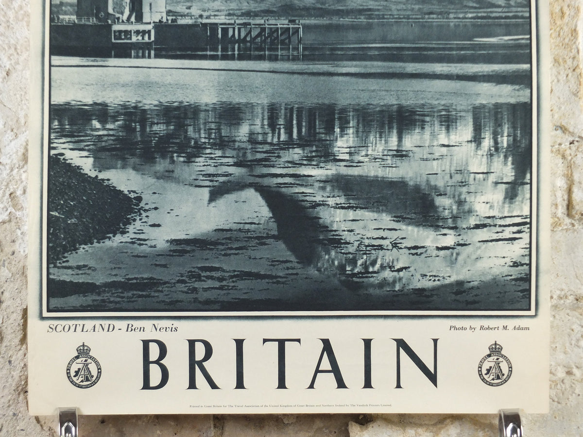 1947 Ben Nevis Britain Poster, Fort William Scotland, Travel Association United Kingdom, travel tourism holiday vacation wall art decor