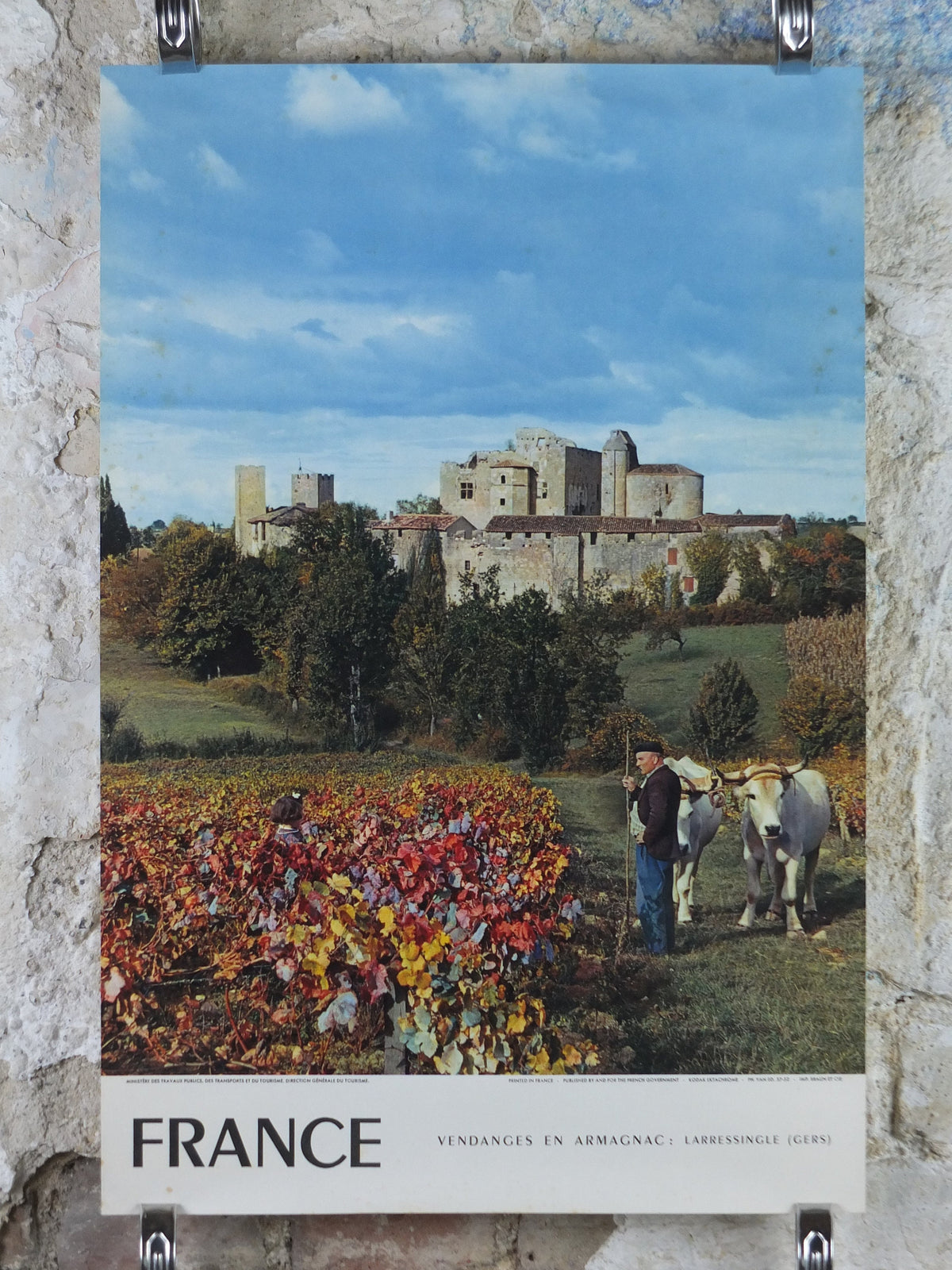1960s Harvest in Armagnac France Poster, Larressingle, Gascony, printed by French Government, travel tourism holiday vacation wall art decor