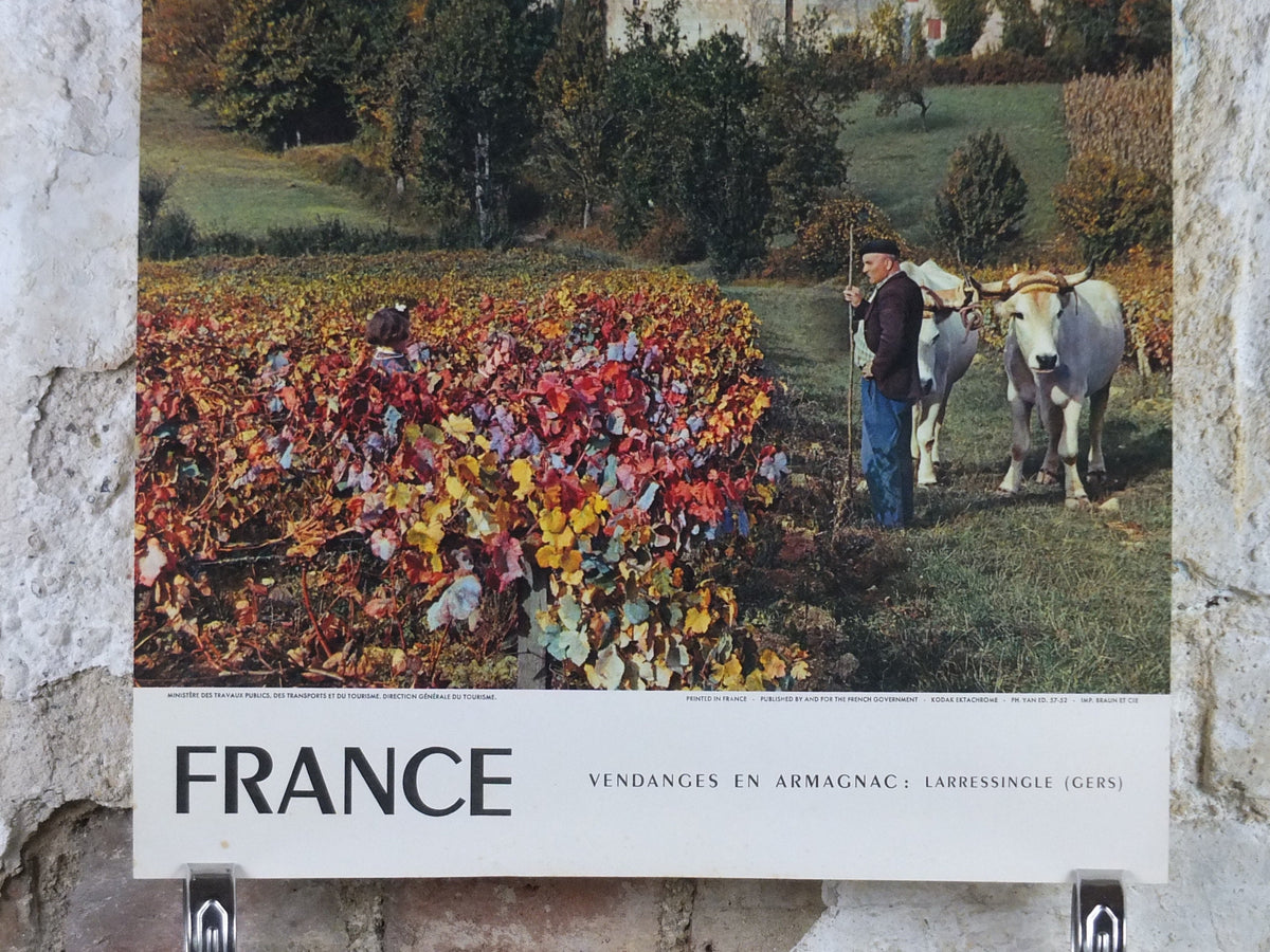 1960s Harvest in Armagnac France Poster, Larressingle, Gascony, printed by French Government, travel tourism holiday vacation wall art decor