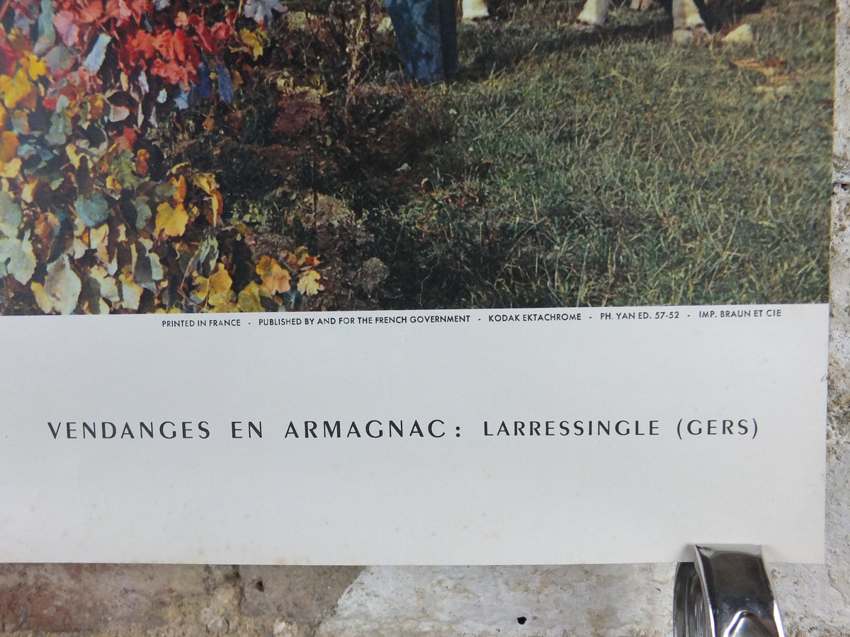 1960s Harvest in Armagnac France Poster, Larressingle, Gascony, printed by French Government, travel tourism holiday vacation wall art decor