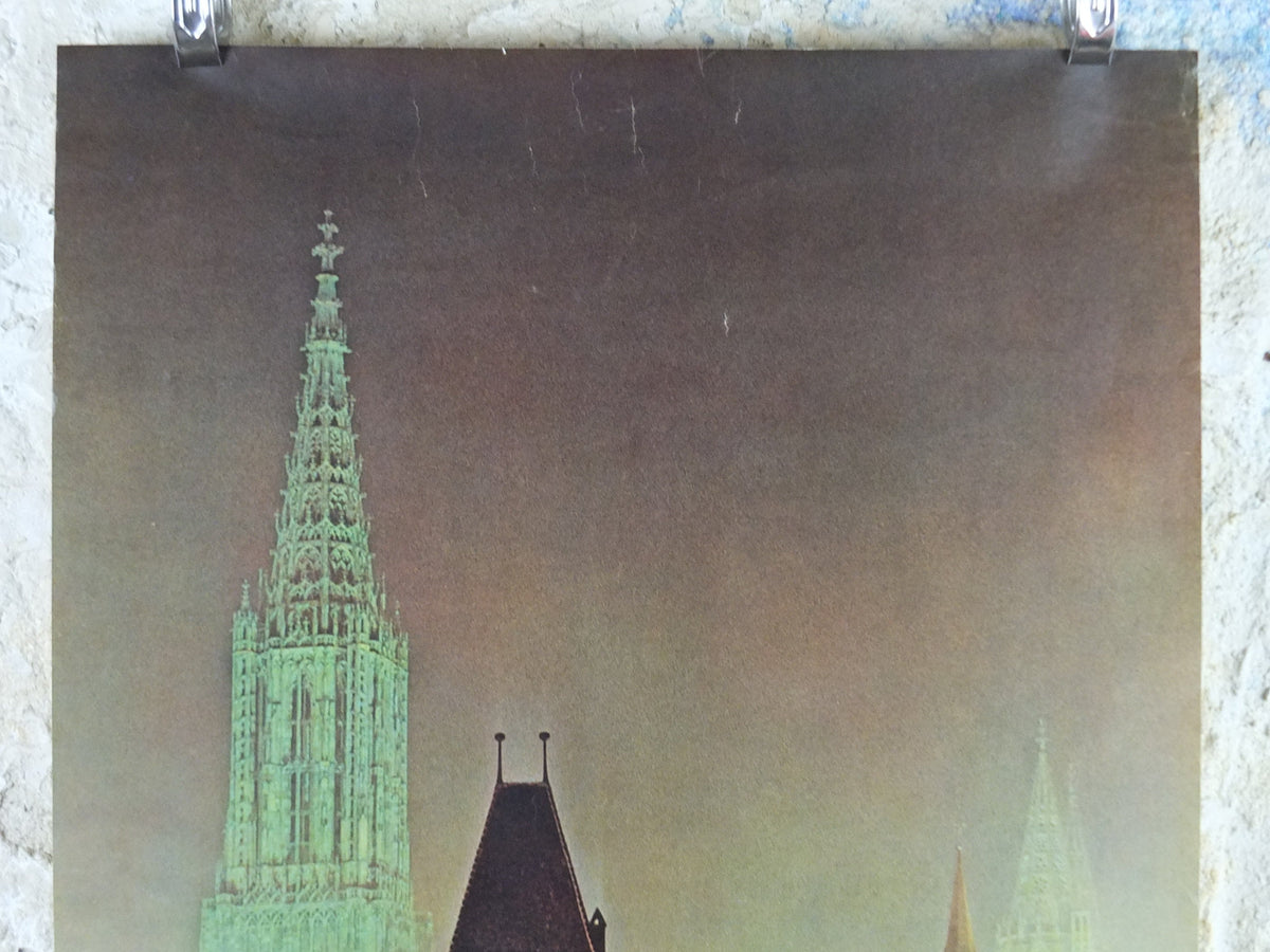 1960s Ulm Cathedral Germany Poster, the highest steeple in the world, Baden-Württemberg, travel tourism holiday vacation wall art decor