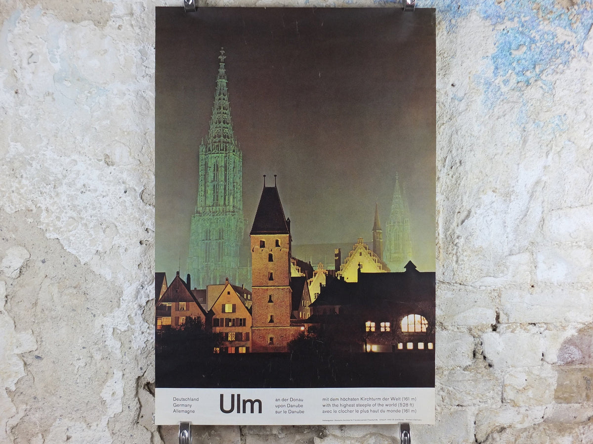 1960s Ulm Cathedral Germany Poster, the highest steeple in the world, Baden-Württemberg, travel tourism holiday vacation wall art decor