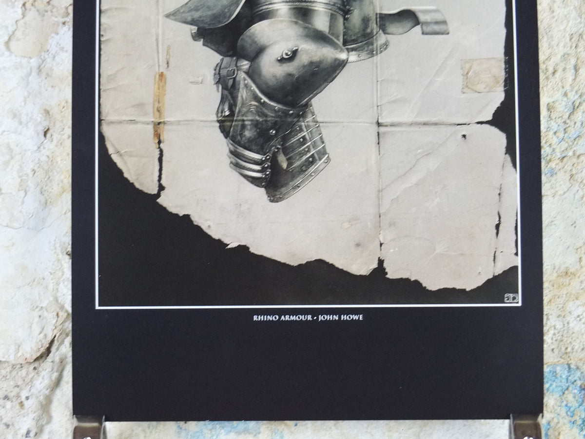 Vintage Rhino Armour by John Howe Poster, Fantasy, Rhinoceros, illustration print, wall art decor