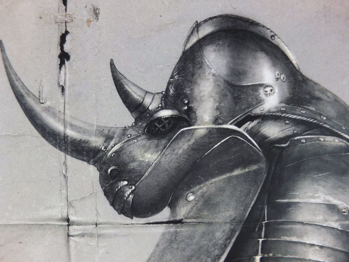 Vintage Rhino Armour by John Howe Poster, Fantasy, Rhinoceros, illustration print, wall art decor