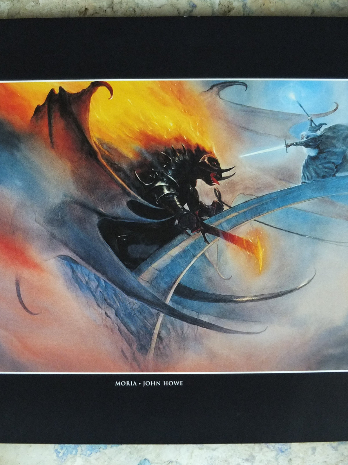 Vintage Gandalf and The Balrog by John Howe Poster, Tolkien, Lord of the Rings, Fellowship of the Ring, illustration print, wall art decor