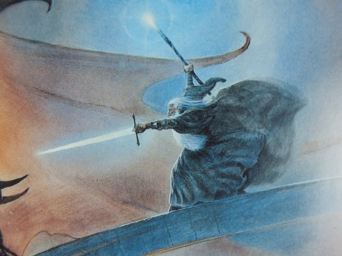 Vintage Gandalf and The Balrog by John Howe Poster, Tolkien, Lord of the Rings, Fellowship of the Ring, illustration print, wall art decor