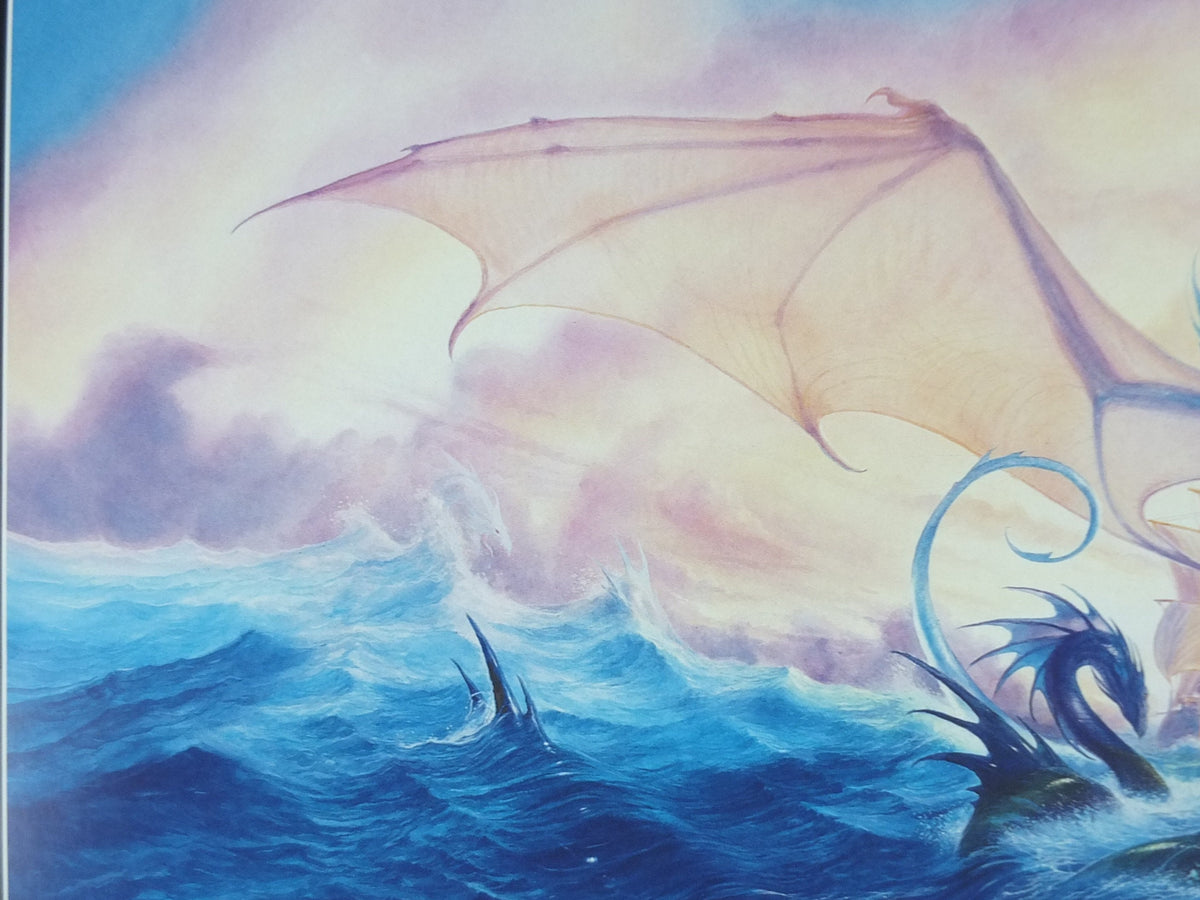 Vintage Ship of Destiny by John Howe Poster, Fantasy, Robin Hobb books, dragons, illustration print, wall art decor