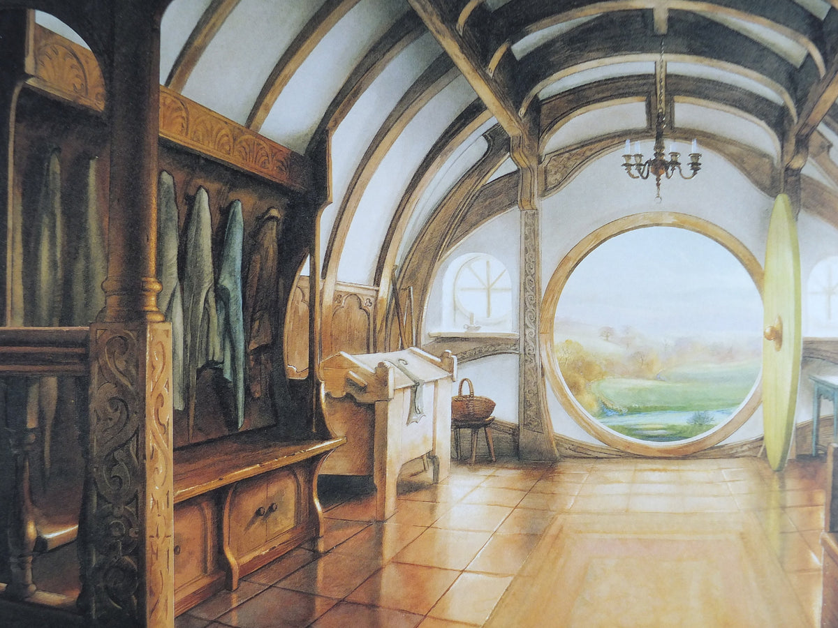 Vintage A Hobbit Dwelling by John Howe Poster, Bag End, Tolkien, Lord of the Rings, Fellowship of the Ring illustration print wall art decor