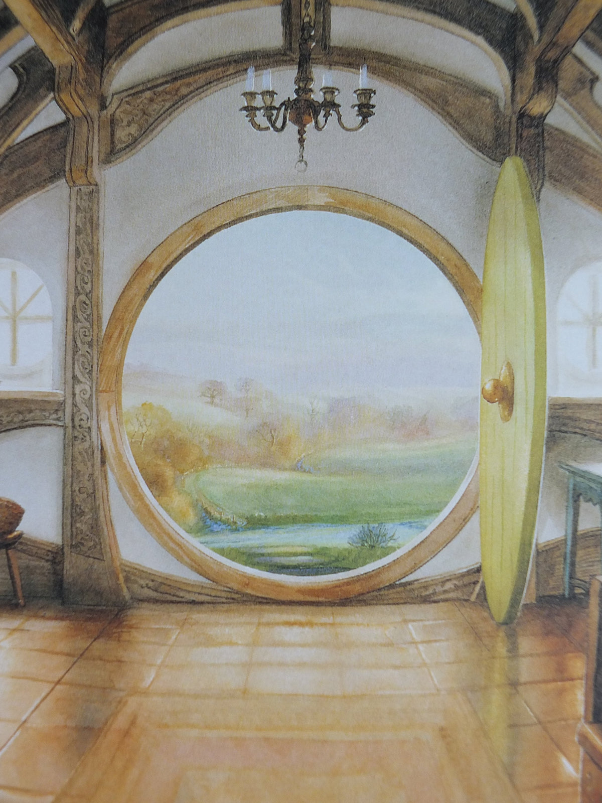 Vintage A Hobbit Dwelling by John Howe Poster, Bag End, Tolkien, Lord of the Rings, Fellowship of the Ring illustration print wall art decor