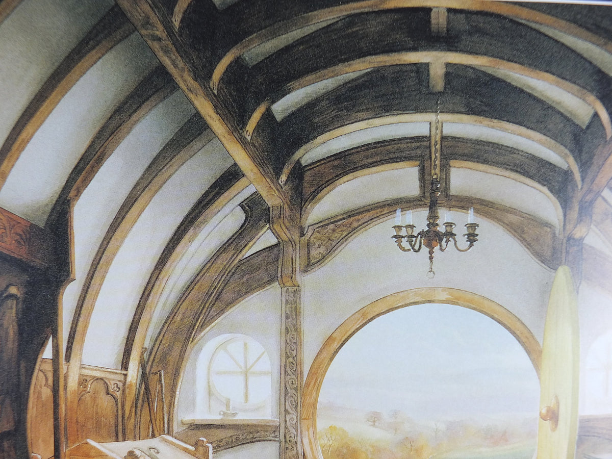 Vintage A Hobbit Dwelling by John Howe Poster, Bag End, Tolkien, Lord of the Rings, Fellowship of the Ring illustration print wall art decor