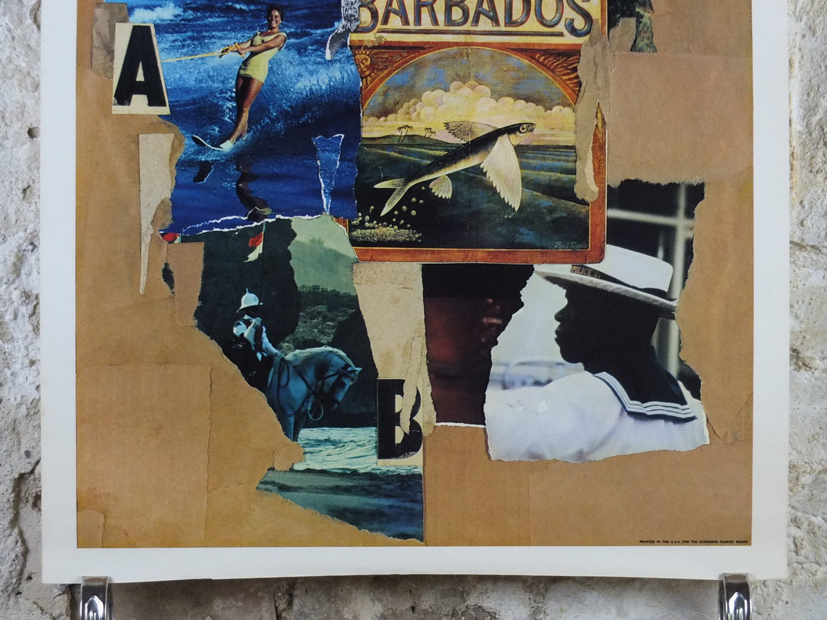 1967 Barbados Travel Poster, Barbados is a Singular Island, montage and collage of history, travel tourism, wall art decor