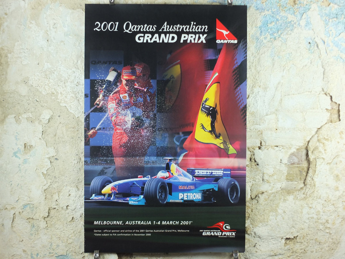 2001 Australian Grand Prix Poster, Formula 1 F1, Qantas Melbourne, Michael Schumacher, Ferrari, Red Bull Sauber Petronas wall art decor