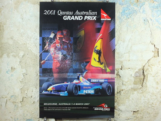 2001 Australian Grand Prix Poster, Formula 1 F1, Qantas Melbourne, Michael Schumacher, Ferrari, Red Bull Sauber Petronas wall art decor