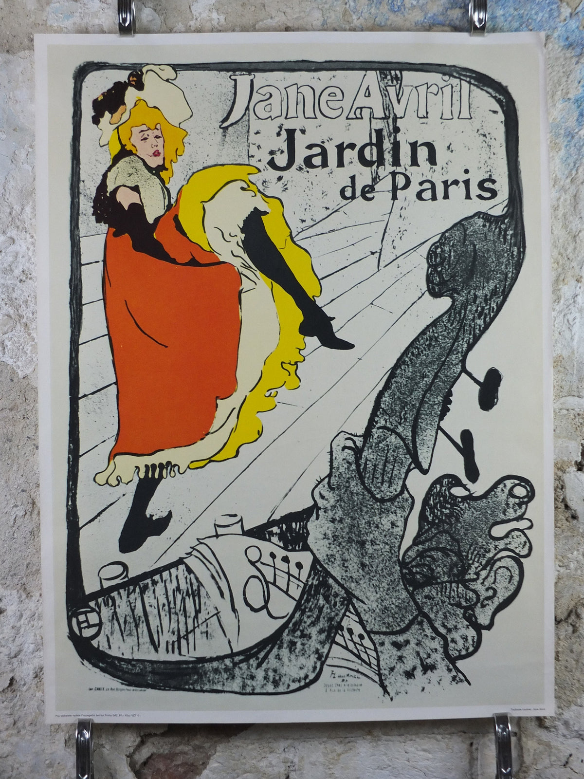 1976 Toulouse-Lautrec Poster, Jane Avril, Jarden de Paris, Can-can dancing, Czech reprint on chalk paper, art deco nouveau, wall art decor