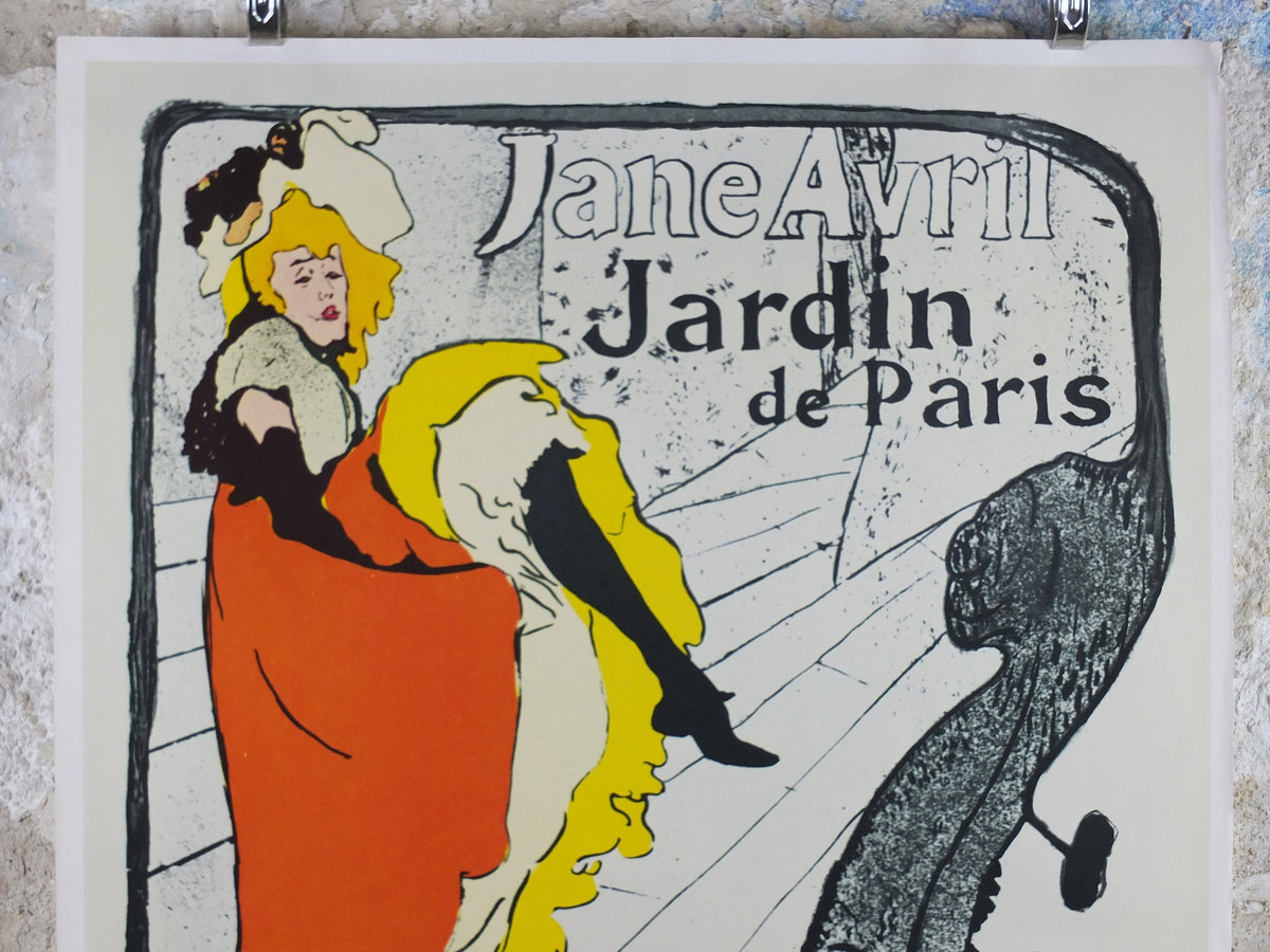 1976 Toulouse-Lautrec Poster, Jane Avril, Jarden de Paris, Can-can dancing, Czech reprint on chalk paper, art deco nouveau, wall art decor