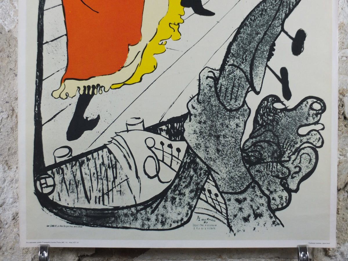 1976 Toulouse-Lautrec Poster, Jane Avril, Jarden de Paris, Can-can dancing, Czech reprint on chalk paper, art deco nouveau, wall art decor
