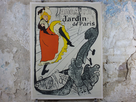 1976 Toulouse-Lautrec Poster, Jane Avril, Jarden de Paris, Can-can dancing, Czech reprint on chalk paper, art deco nouveau, wall art decor