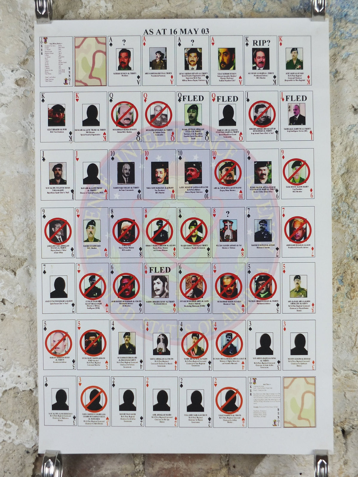 Original Iraq War Poster, Deck of Cards Most Wanted as of 16 May 2003, Gulf War, Operation Enduring Freedom, print wall art decor 2000s