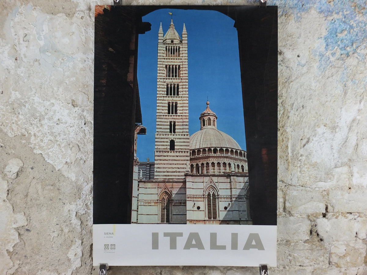 1960s Siena Travel Poster, Siena Cathedral Duomo di Siena, Vintage Italian Seinna, Italy travel tourism, holiday vacation, wall art decor