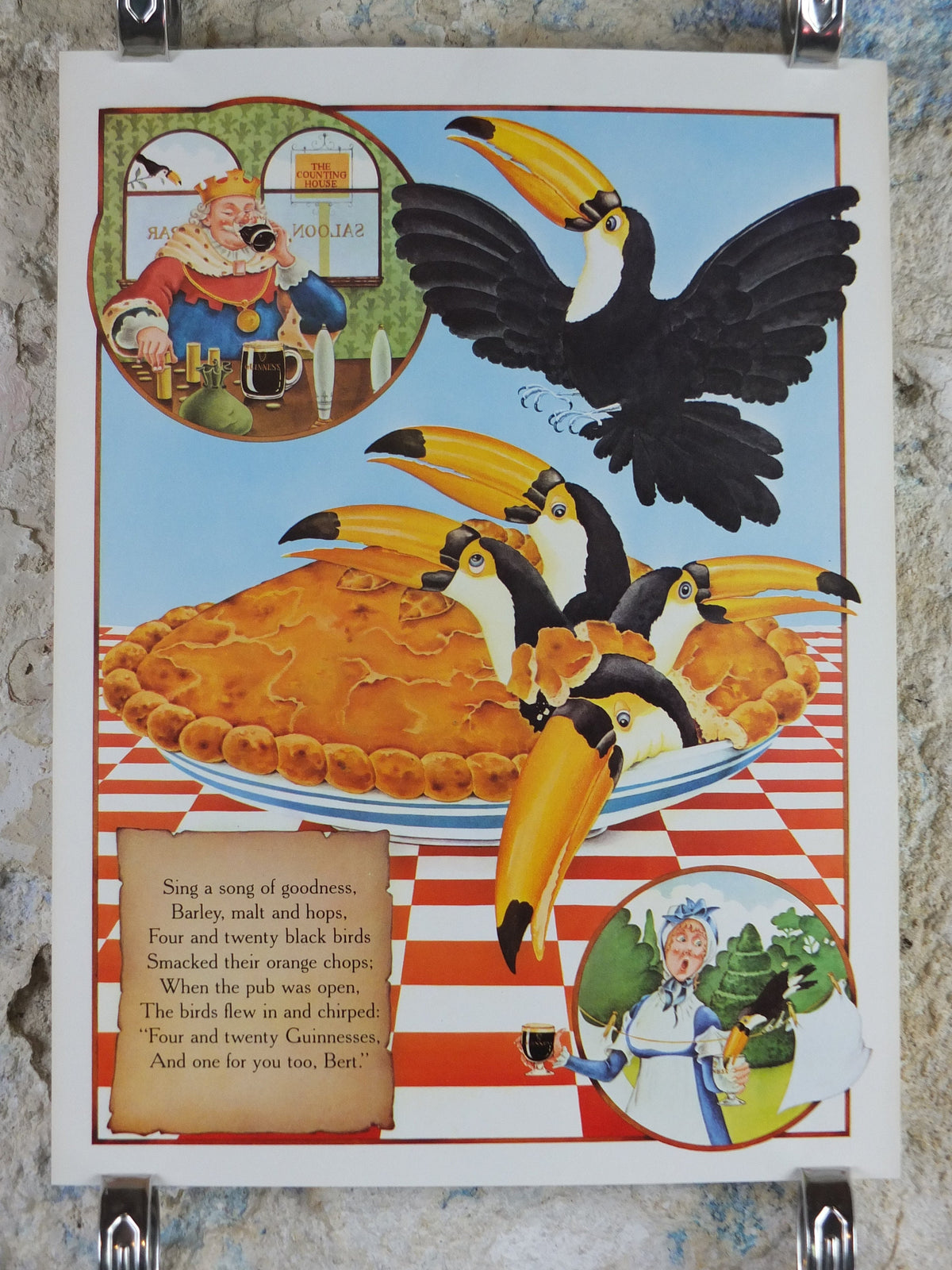Original Vintage Guinness Toucan Poster, Sing a Song of Sixpence, 4 and 20 pie, advertising ale Irish stout beer print wall art retro 1970s