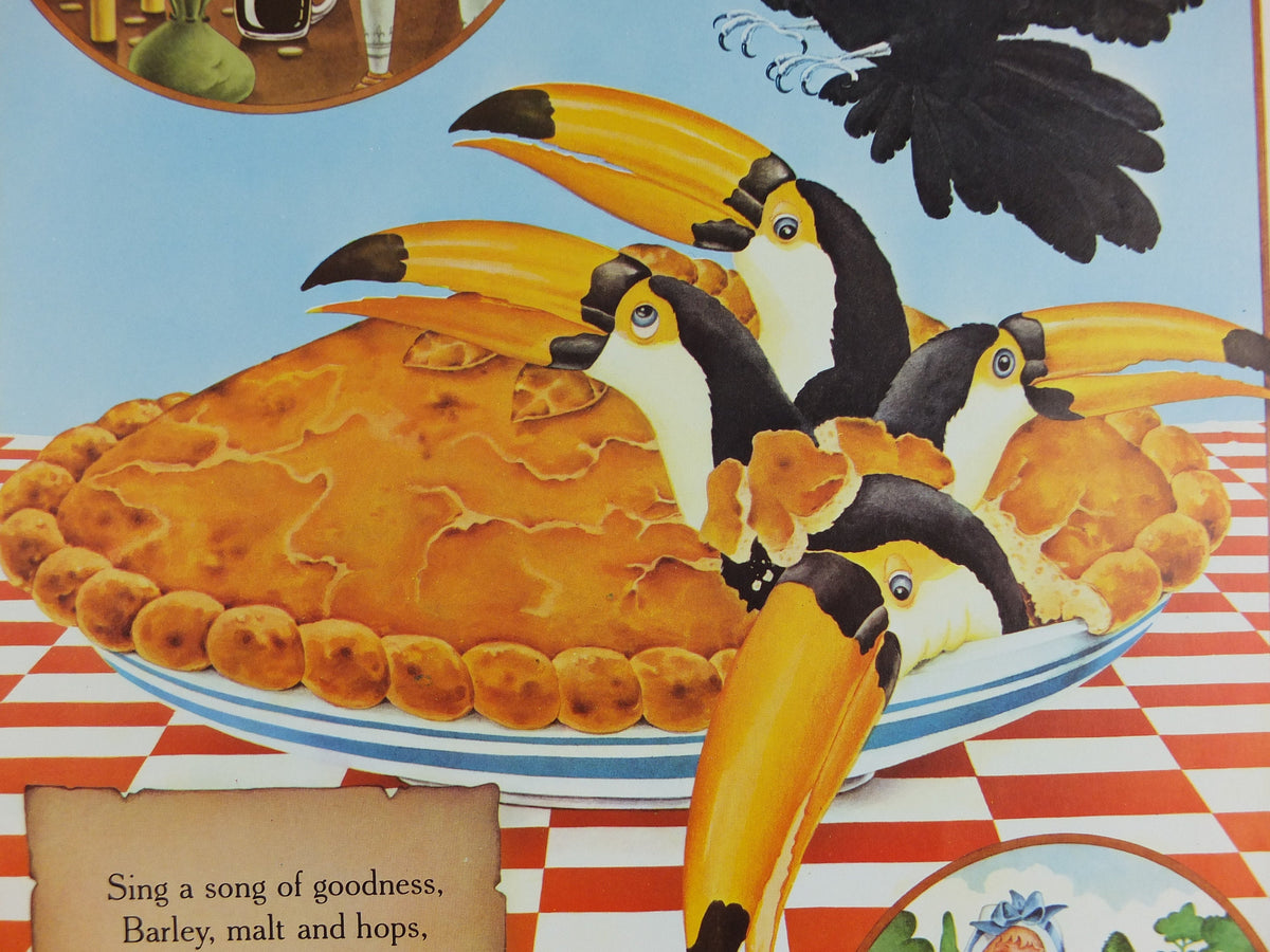 Original Vintage Guinness Toucan Poster, Sing a Song of Sixpence, 4 and 20 pie, advertising ale Irish stout beer print wall art retro 1970s