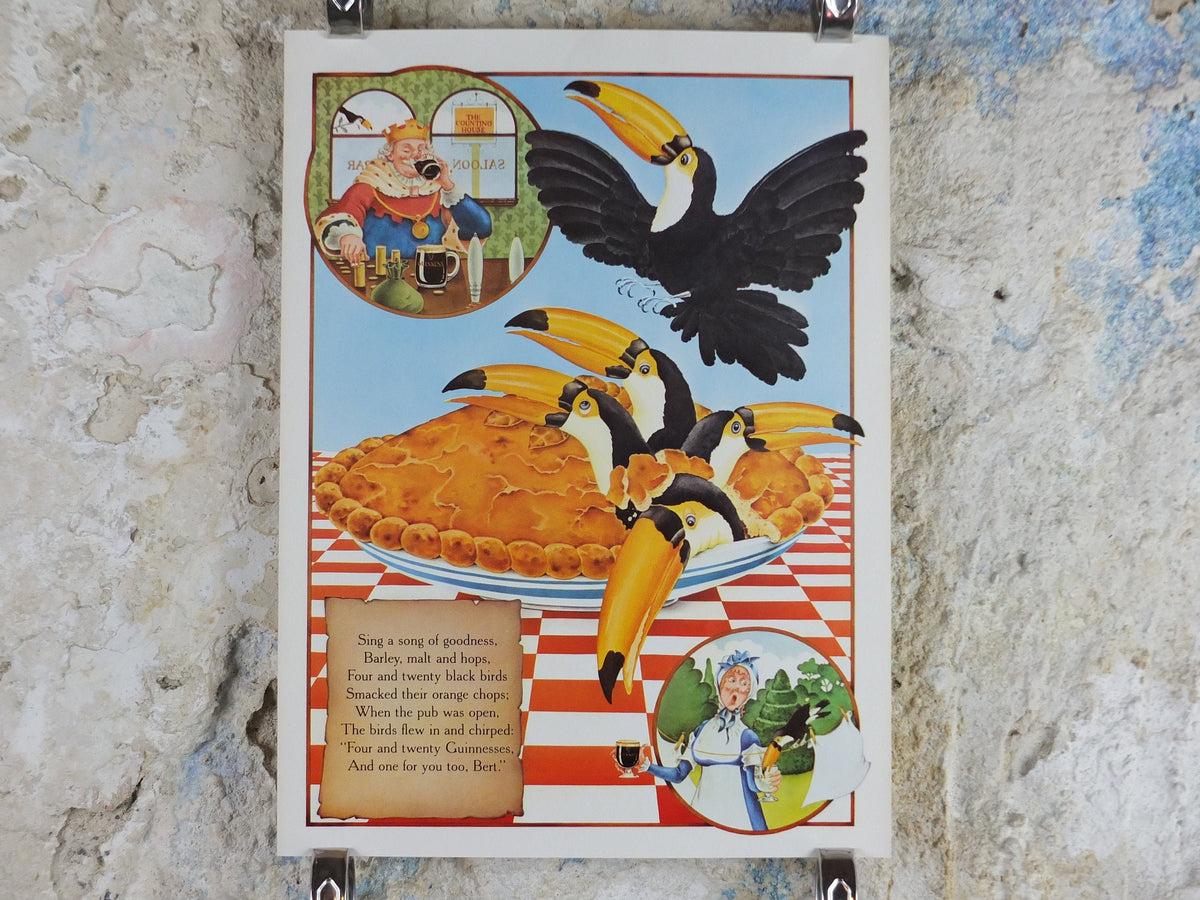 Original Vintage Guinness Toucan Poster, Sing a Song of Sixpence, 4 and 20 pie, advertising ale Irish stout beer print wall art retro 1970s