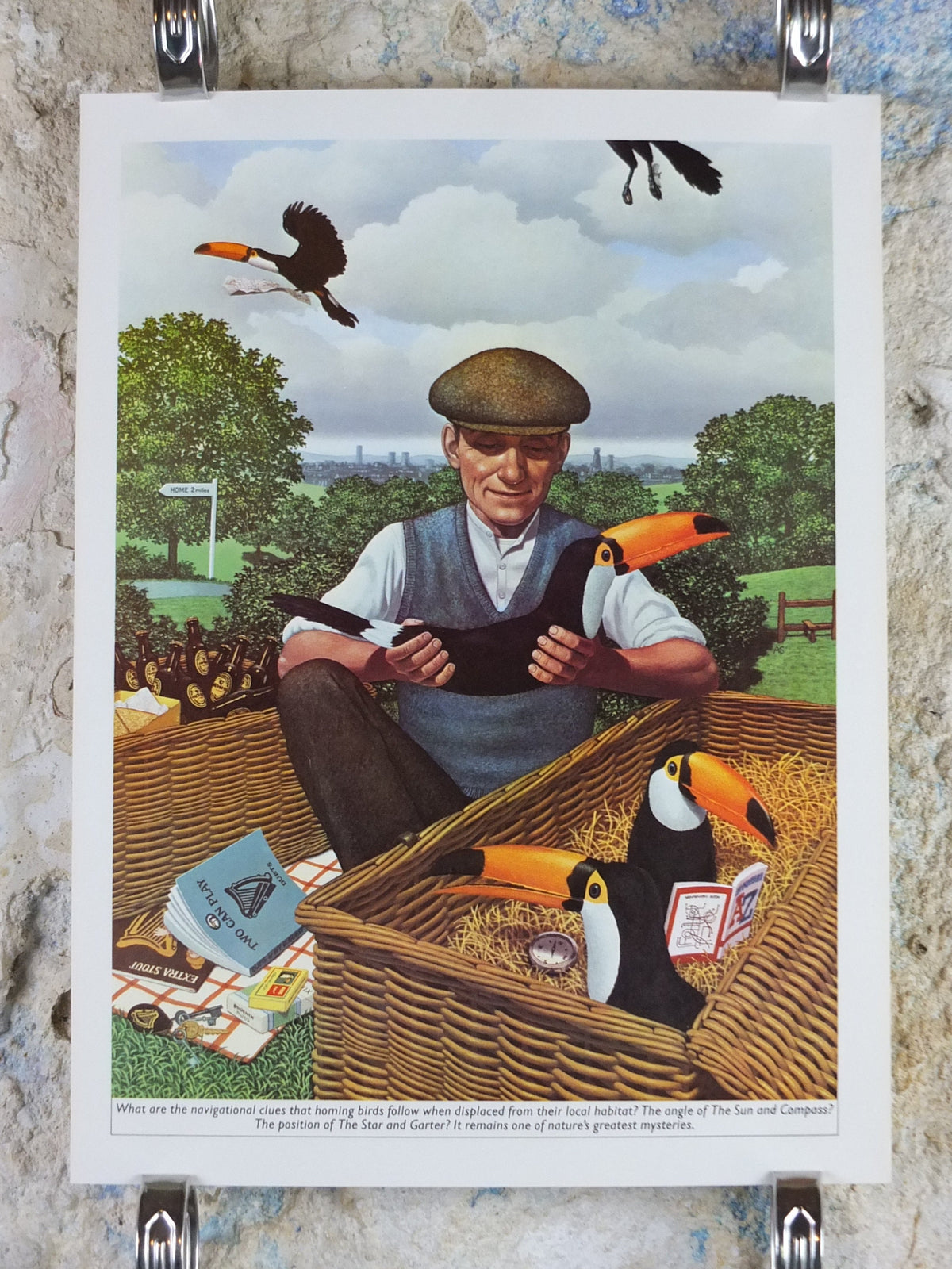 Original Vintage Guinness Toucan Poster, Homing Birds at a picnic, by Ann Sharp, advertising ale Irish stout beer print wall art retro 1970s